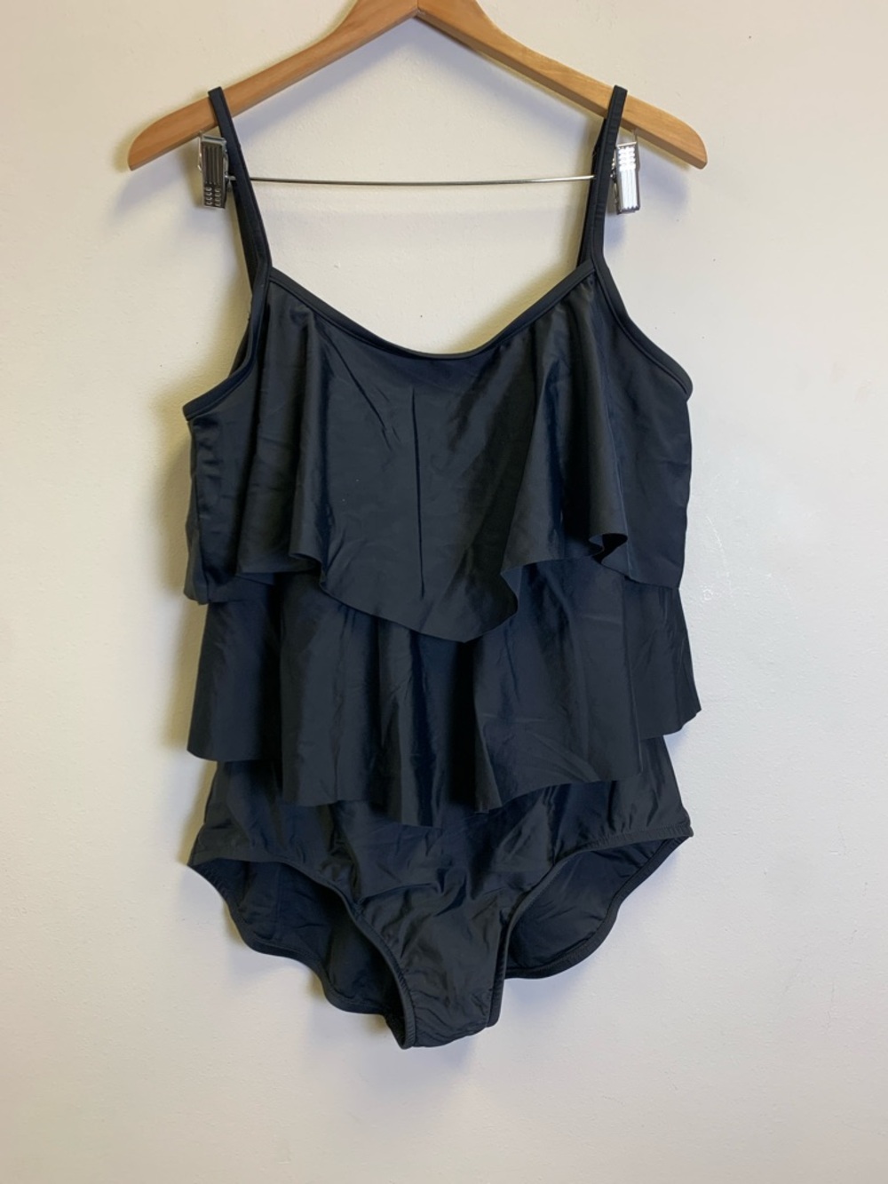 Rose Marie Reid Black One-Piece Swimsuit with Ruffle Detail
